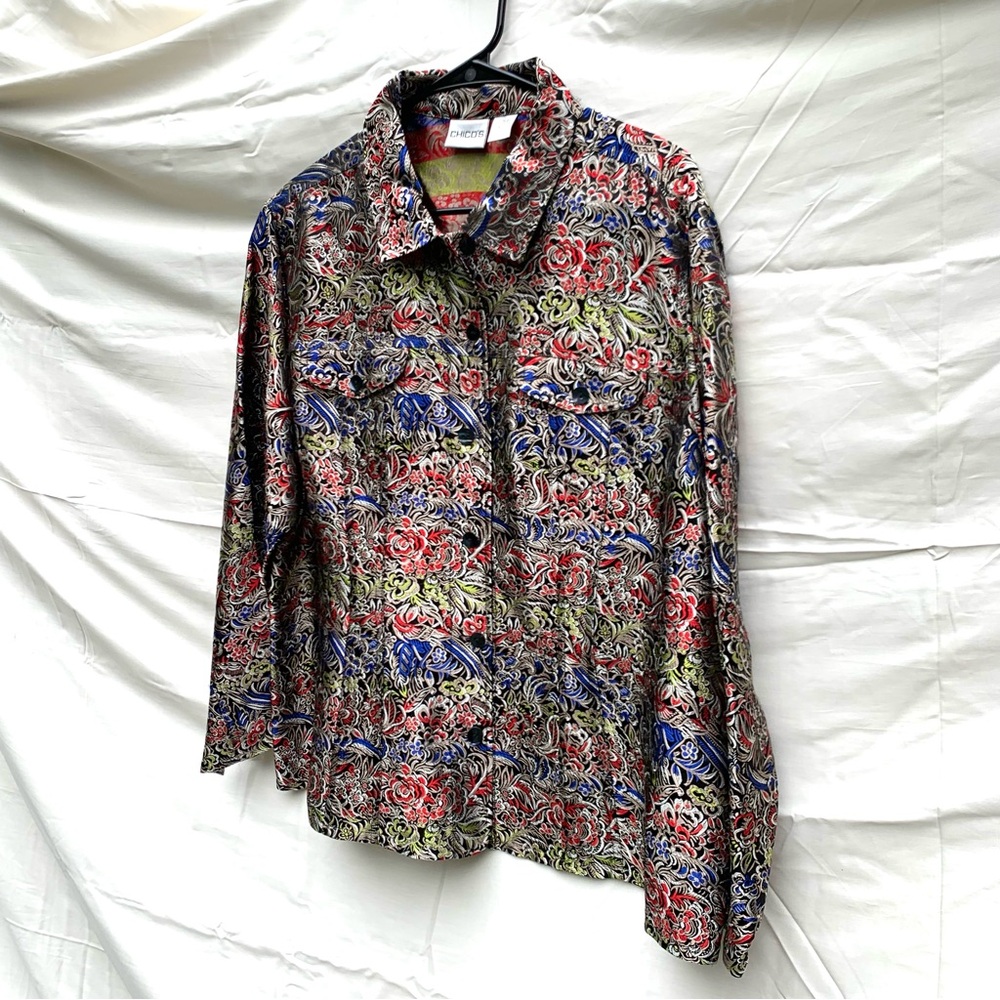 Chicos Floral Paisley Silk Blend Blazer Womens Sz… - image 2